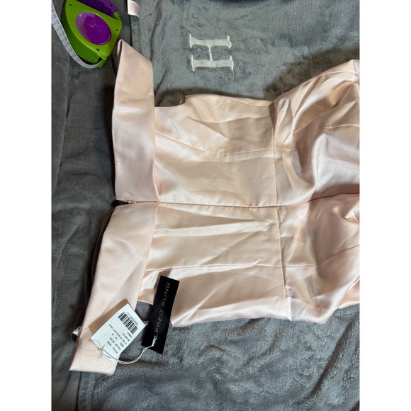 NWT Alfred Sung Size 14 OFF-THE-SHOULDER CUFF TRUMPET GOWN FRONT SLIT BLUSH Pink - Picture 9 of 10